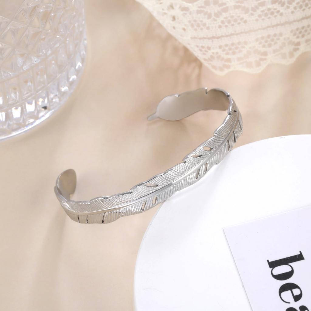 Stainless Steel Cuff Bracelet On Hand Women Geometric Flower Leaves Eye Adjustable Open Gold Bangle Jewelry