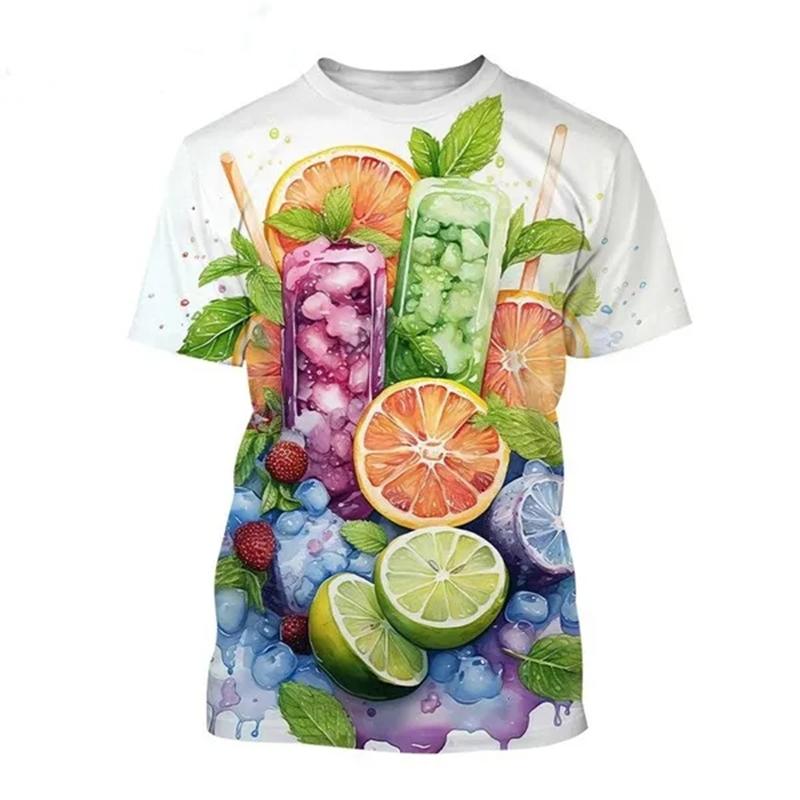 Summer Round Neck 3D Fruit Lemon Pattern Print Top Fashionable Casual Short Sleeved Men's and Women's Unisex T-shirts