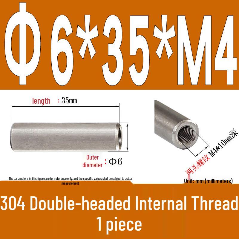 Stainless Steel 304 Double-Ended Threaded Cylindrical Guide Pin with Dual-End Holes