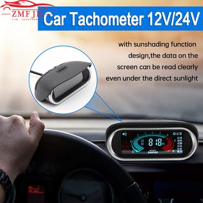 Digital 50-9999 RPM Tachometer with Flashing Alarm LCD Meter Auto Car Tacho Gauge for 1-10 Cylinder Gasoline Diesel Car 12V 24V