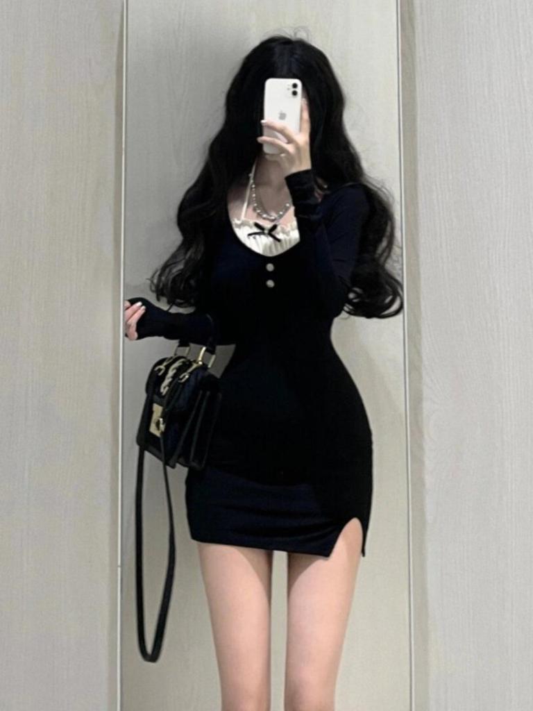 Sexy Mini-Bodycon-Kleid mit Neckholder und langen Ärmeln für Damen