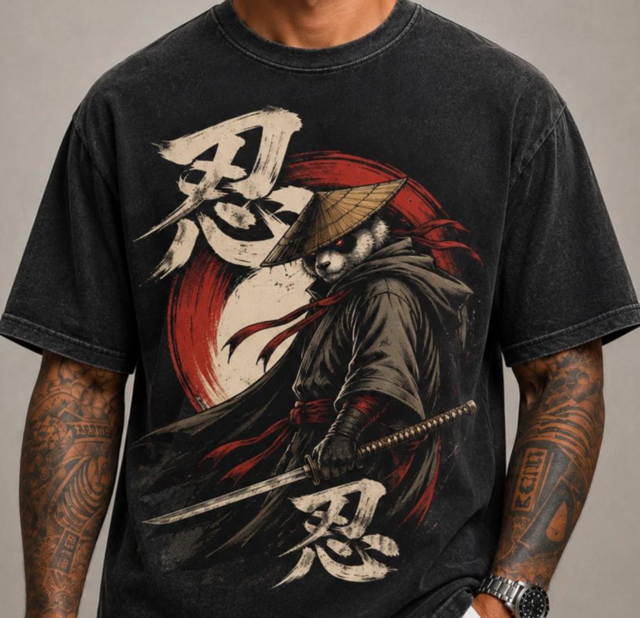 Anime Samurai Panda Shirt Ninja Panda Graphic Tee M