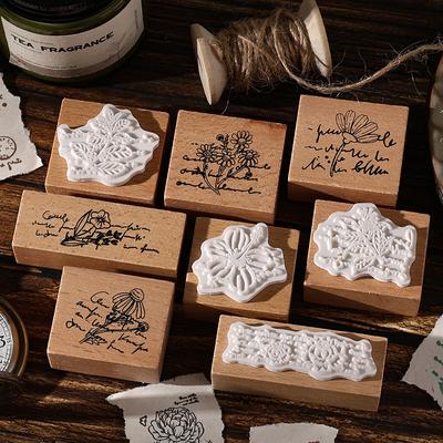 Journal GO 8pcs/set Twilight Mark Vintage Wood Stamp for Journaling Scrapbooking Decoration Card Craft Diy Standard Stamp Seal