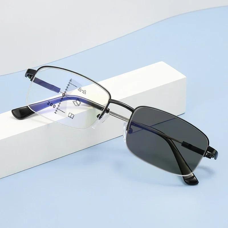 Photochromic Reading Glasses Men Progressive Multi Focal Anti Blue Light Presbyopia Eyewear +1.0 To +4.0