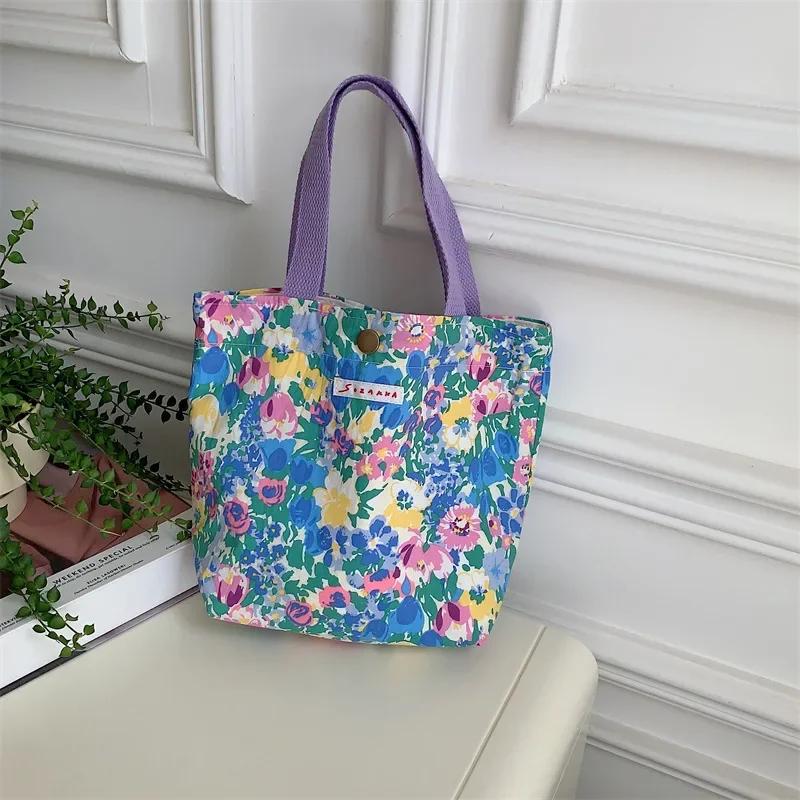 Korean Cloth Handbags Lunch Box Bag Women's Beauty Flower Canvas Bag Outside Shopping Toiletry Phone Oagnzier Storage Bags