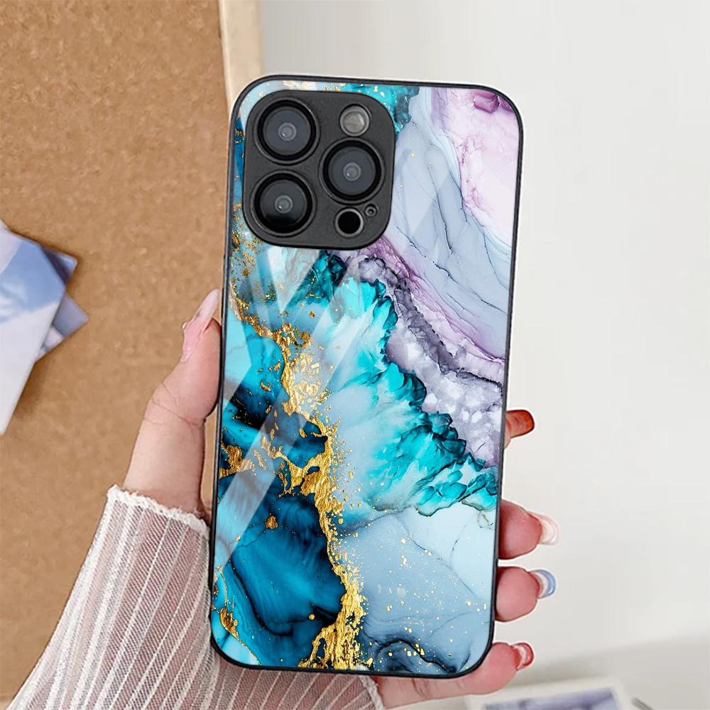 Tempered Glass Marble Stone Case For iPhone 11 Funda iPhone 16 17 16E 13 14 15 Pro Max 12 7 8 Plus SE 16promax 13promax Cover