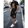 Summer Men's Fashion Bear Printed Soft and Breathable Round Neck T-shirt Shorts Set Outdoor Casual Two Piece Set