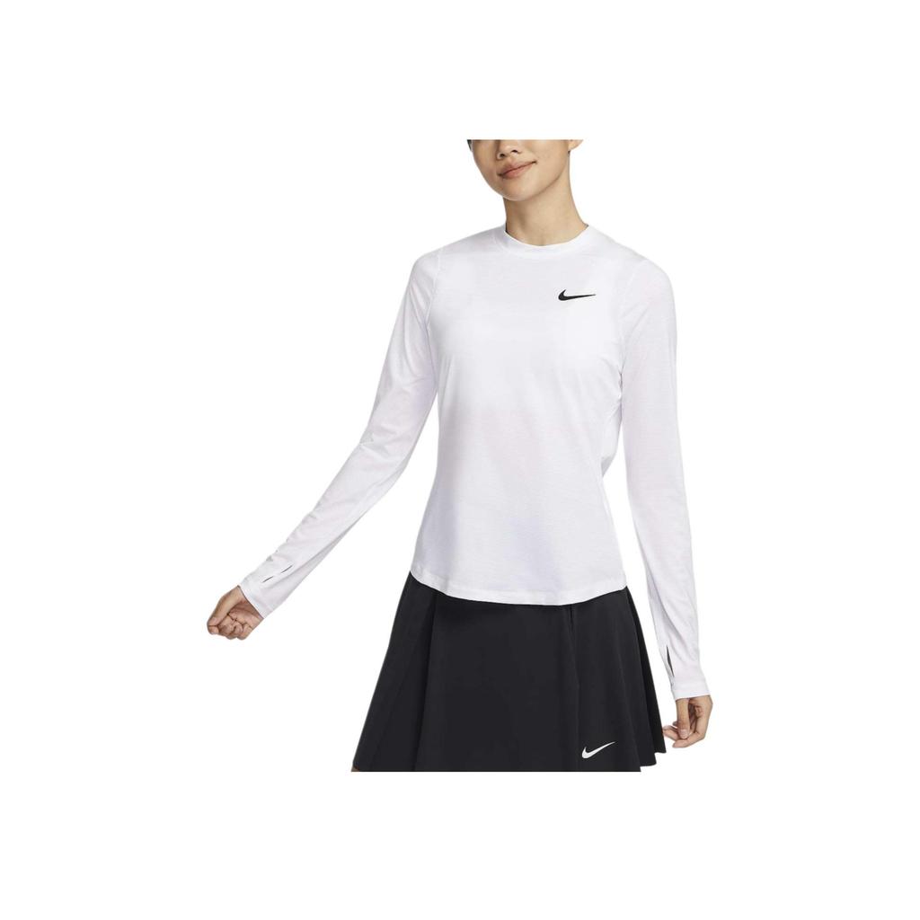 Nike Dri-Fit UV Victory Sun Protection Solid Logo Print Crew Neck Short Sleeve T-Shirt Women T-Shirts White DH2069-100