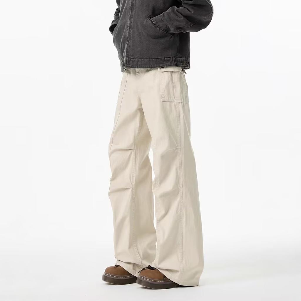 Pleated design overalls men's and women's spring and autumn retro old trendy brand multi-pocket casual straight trousers
