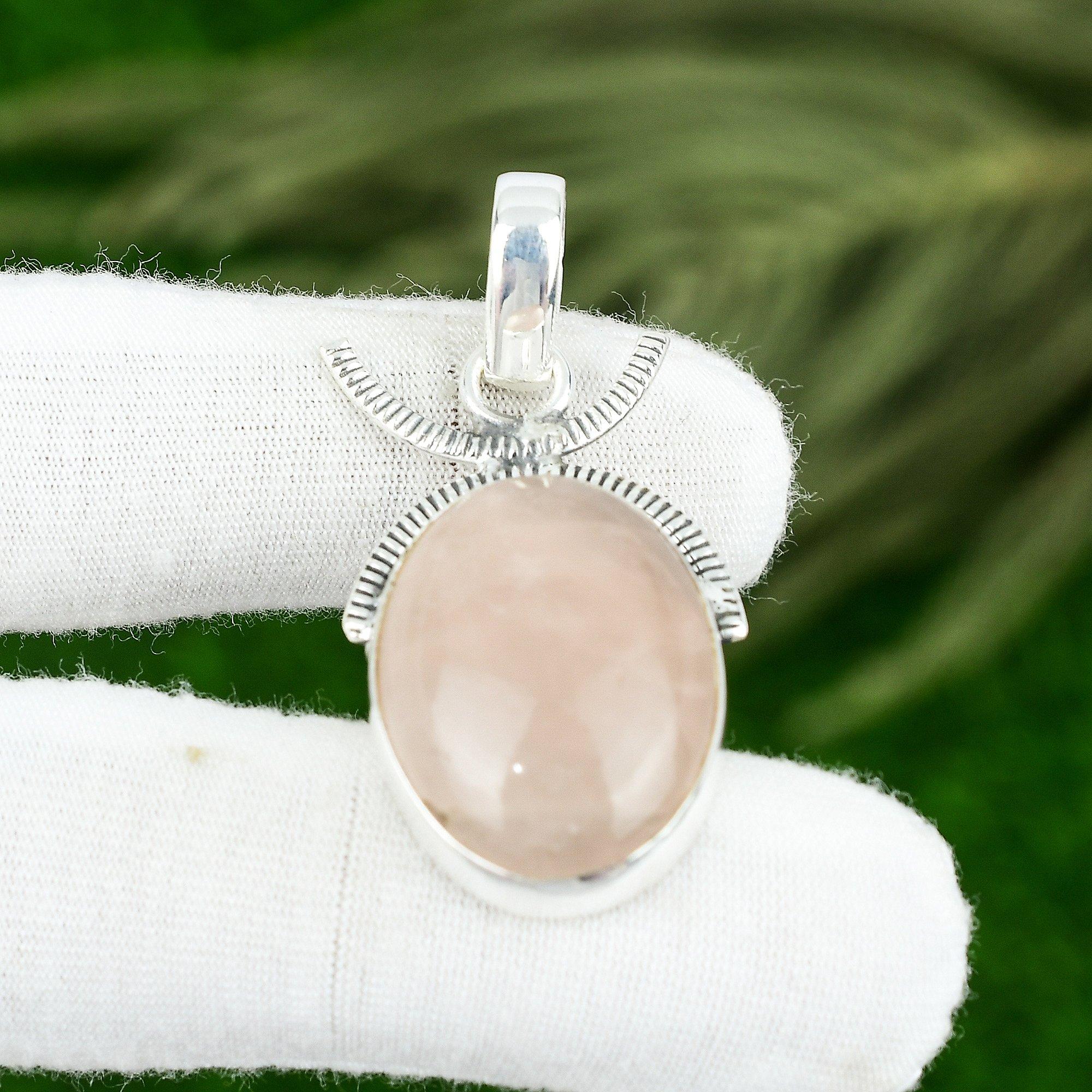 

Подарунок на річницю для неї Підвіска з натурального рожевого кварцу 925 срібло