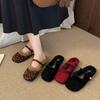 Women Flat Cotton Slippers Winter Loafers Retro British Style Warm Boots Leopard Print Mary Jane Fur Slippers Pantoufles Femme