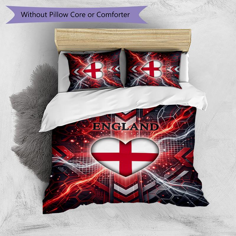 Set Biancheria da Letto Stampata Calcio Inghilterra 3 Pezzi Copriletto Traspirante Accogliente come Regalo per la Casa Nuova o per le Feste