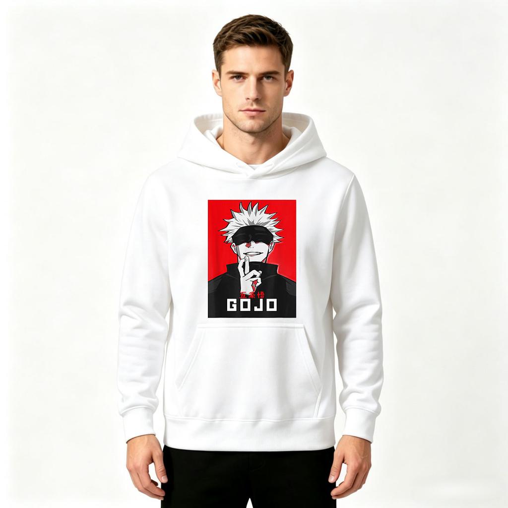 Men Jujutsu Kaisen Gojo Print Pullover Hoodie Casual Long Sleeve Streetwear Sweatshirt