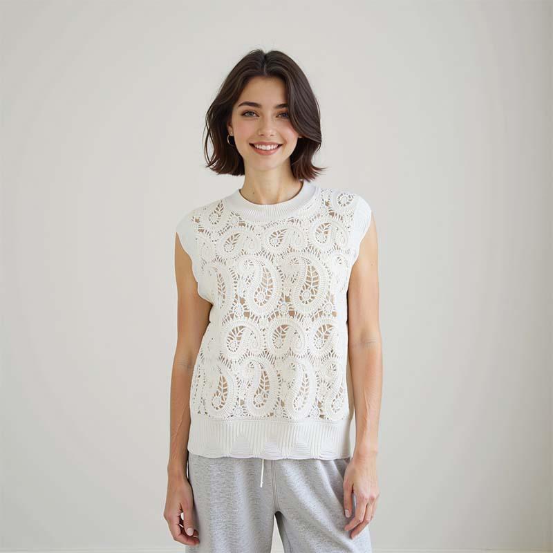 Crew neck hollow knitted vest women's top autumn new inner and outer tower wool sweater