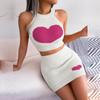 Women Spring Summer  Halter Neck  Sleeveless Heart Knitted Warp Hip Skirt Suits