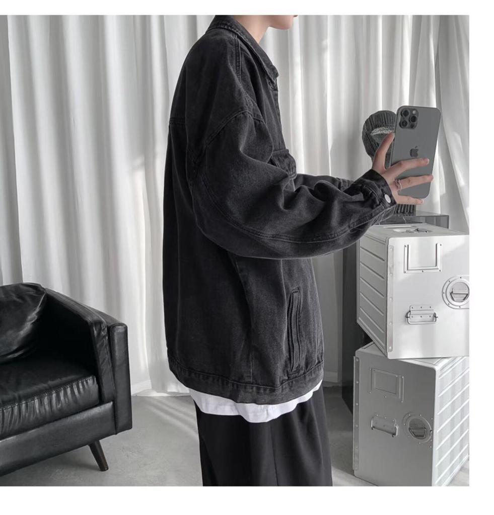 Men's Retro Washed Denim Jacket - Hip Hop Hong Kong Style, Versatile, Loose Fit for Spring & Autumn