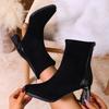 Faux Suede High Heels Ankle Boots Women  Winter Fashion Knitted Elastic Boots Woman Plus Size 42 Thick Heeled Short Botas