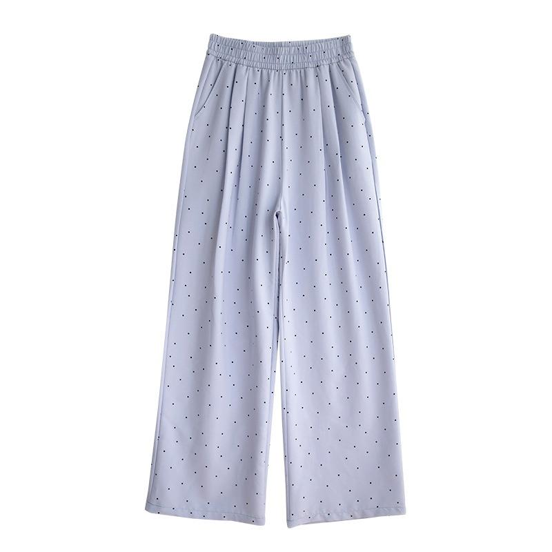 Wide-leg pants women's summer thin polka-dot high-waisted straight casual pants loose and thin pear-shaped body ice silk cool pants