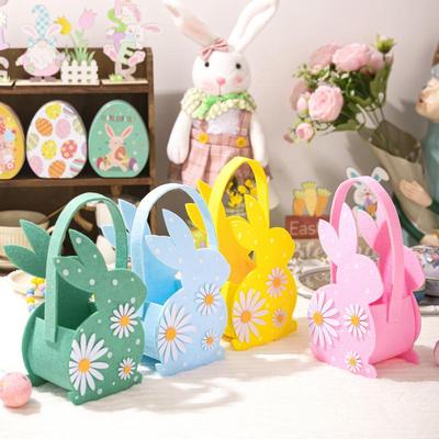 4 Pieces Bunny Shape Felt Egg Baskets for Boys Girls Indoor Outdoor Ornament Scene Props Spring Season Colorful Hunt Bag