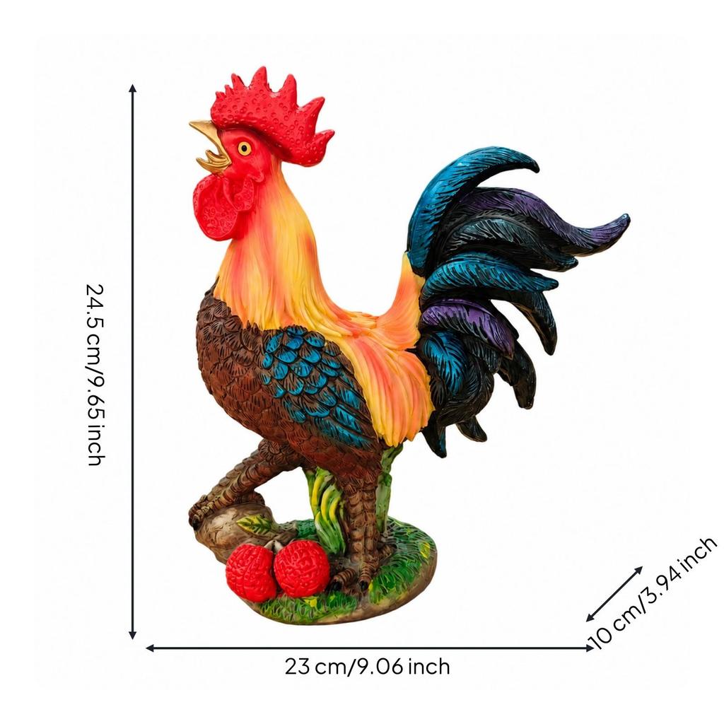 Resin Cockerel Figurine Colorful Decorative Statue Fadeproof for Festive Styling