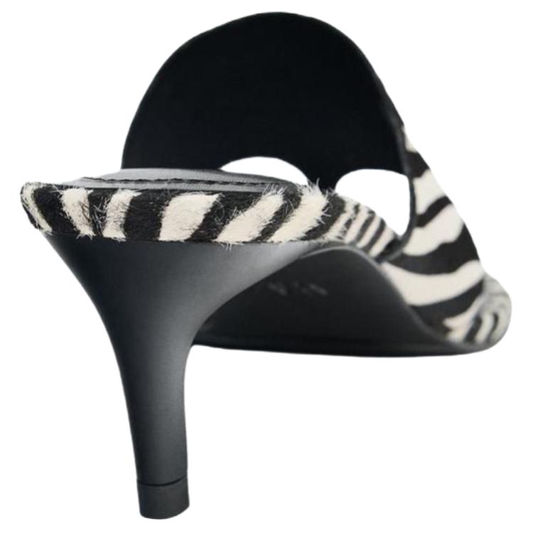 Zara Fashion Slip-On Cowhide Sandals Women Footwear Black White 2367510202