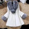 Office Lady Commute Coat Elegant Imitation Fur Hair Collar Splicing V Neck Nine-quarter Sleeves Warm FurJackets Coat For Women