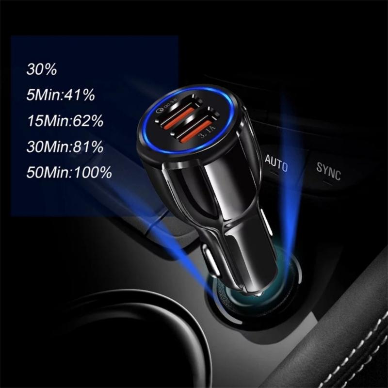 Portable 30W Double Port Car Charger 2-Port USB Charging Adapter with Quick Charging 3.0 for Efficient Device Charging