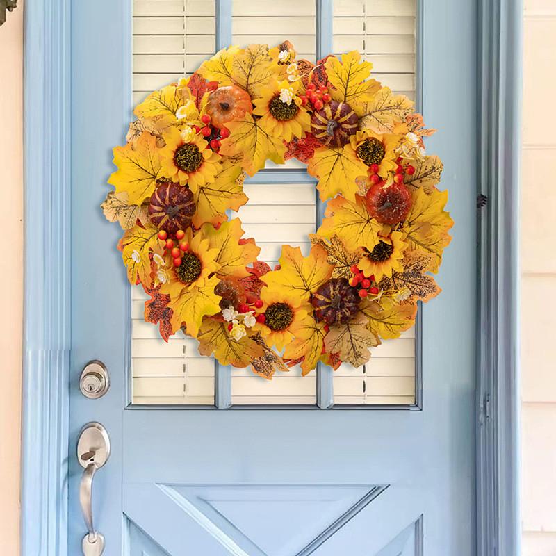Wreath Exquisite Thanksgiving Bright Faux Maple Leaves And Pumpkins For Cozy Styling Home