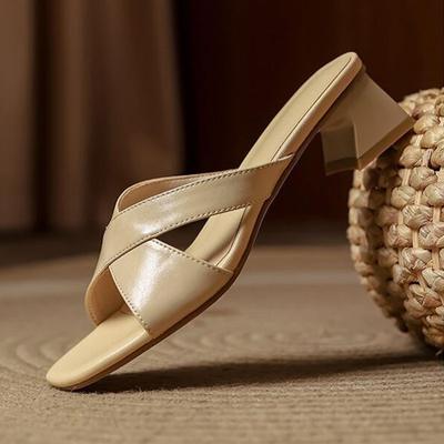 New Women's Modern Slippers Fashion Crossover Strap Square Toe Hoof Heels Slides Summer Daily Outside Small Heel Casual Slippers