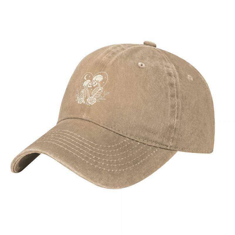 Skull Flower Embroidered Washed Cotton Baseball Cap Vintage Unisex Adjustable Hat for Daily Casual Wear