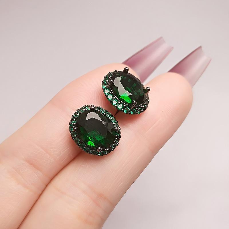 

Серьги-пусеты из темного ветра, имитация изумруда, жадеита, женские, низкая роскошь, подсолнух, красный камень, принцесса Диана, покрытие черным золотом, синий камень