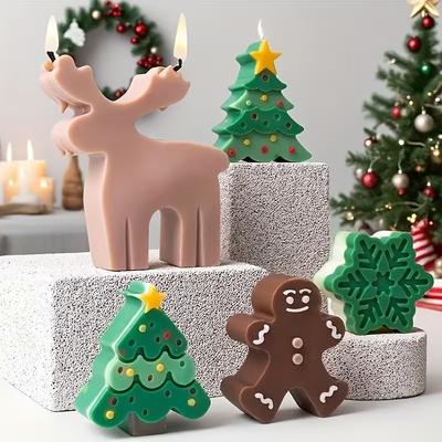 Christmas Silicone Mold Set Tree Reindeer Smiling Gingerbread Man DIY Candle Soap Plaster Crafts Christmas Decor Gift Supplies