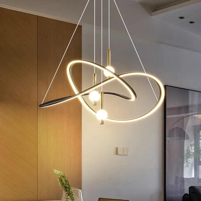 Modern LED Pendant Light Home Indoor Decorative Lighting Ceiling Lamp for Living Dining Room Hanging Light Black Gold Chandelier