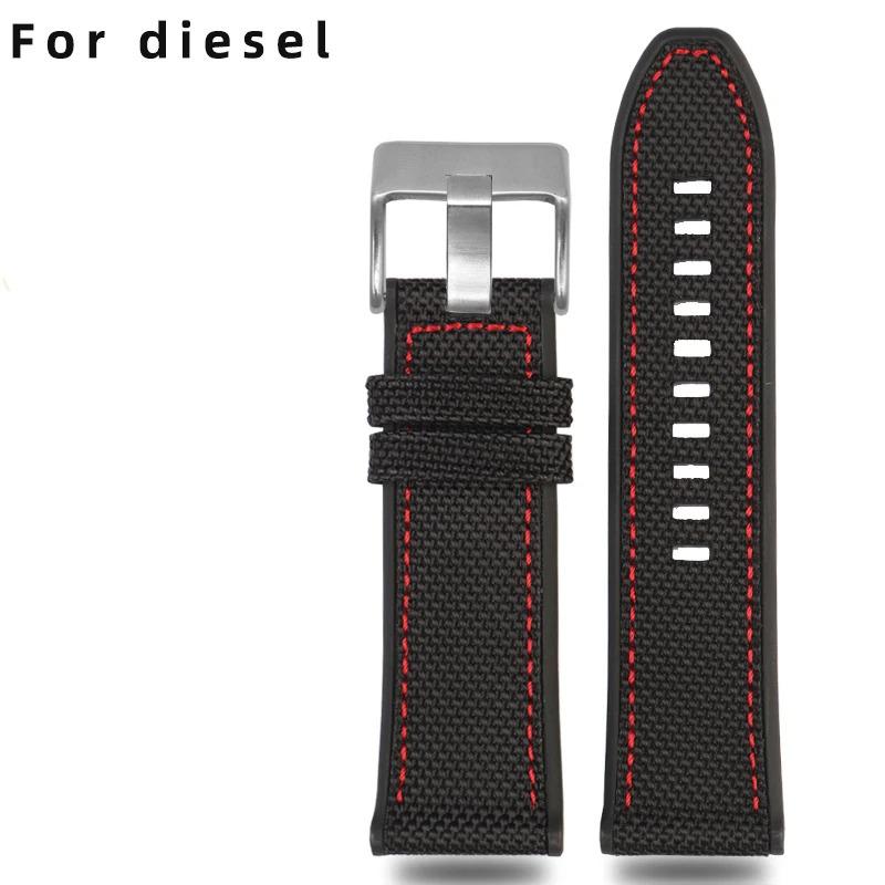 

24 мм 26 мм 28 мм Холщовый силиконовый ремешок для часов DIESEL DZ4500 DZ4506 DZ7420 DZ4318 Pei-nahai PAM985 Нейлоновый ремешок с резиновой основой 24mm