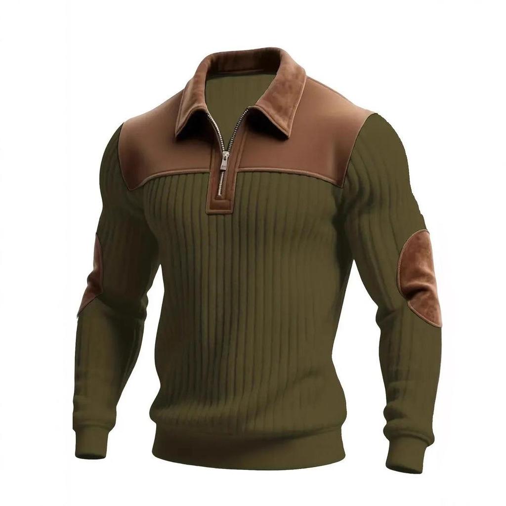 2026 Autumn and Winter Men's Xiyin Explosive Style Men's Retro Fashion Contrast Color Long Sleeve Half-Zip Henley