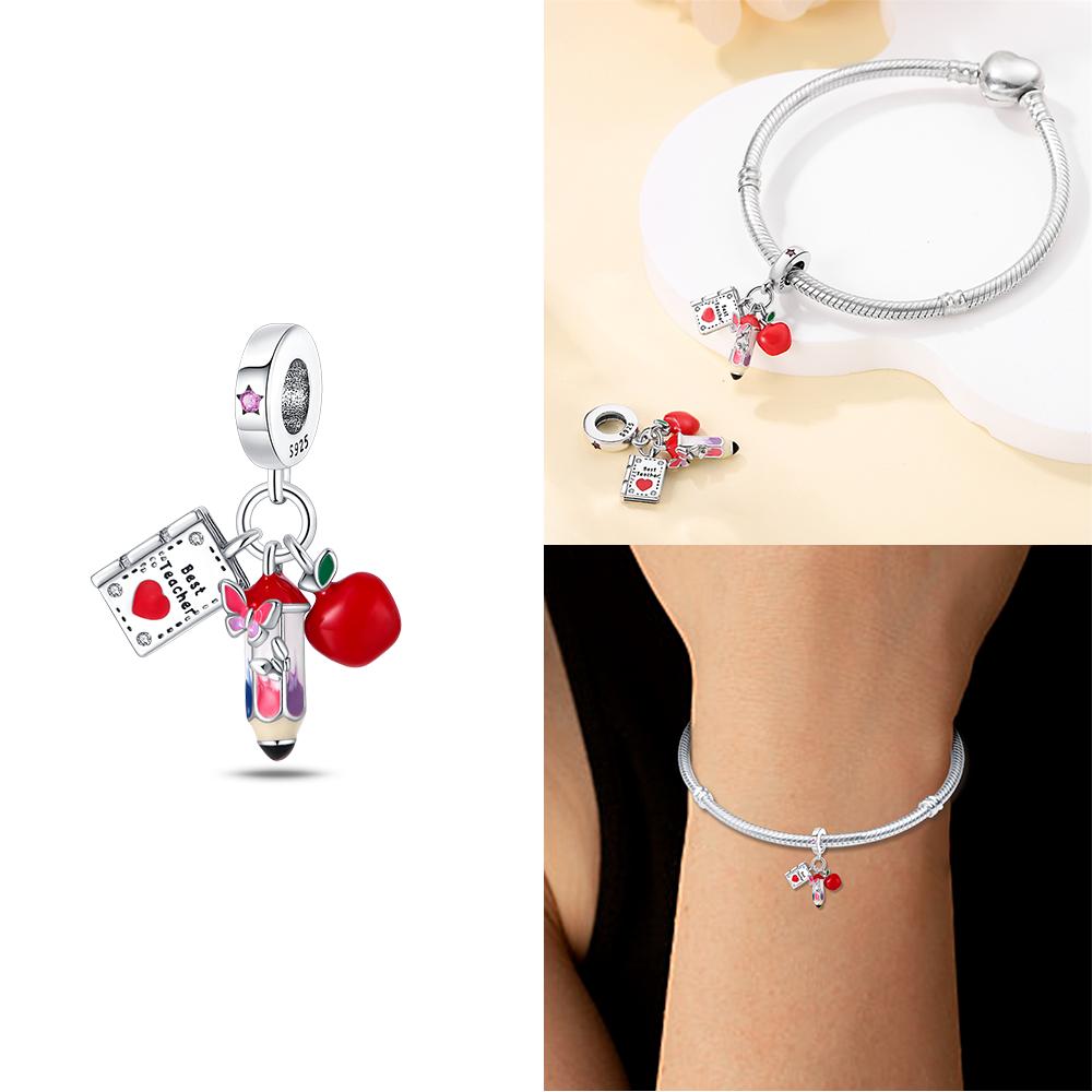 Original Charms Copper Pink High Heels Girl'S Suitcase Airplane Bag Beads Fit Bracelet Delicate Women Diy Holiday Gift