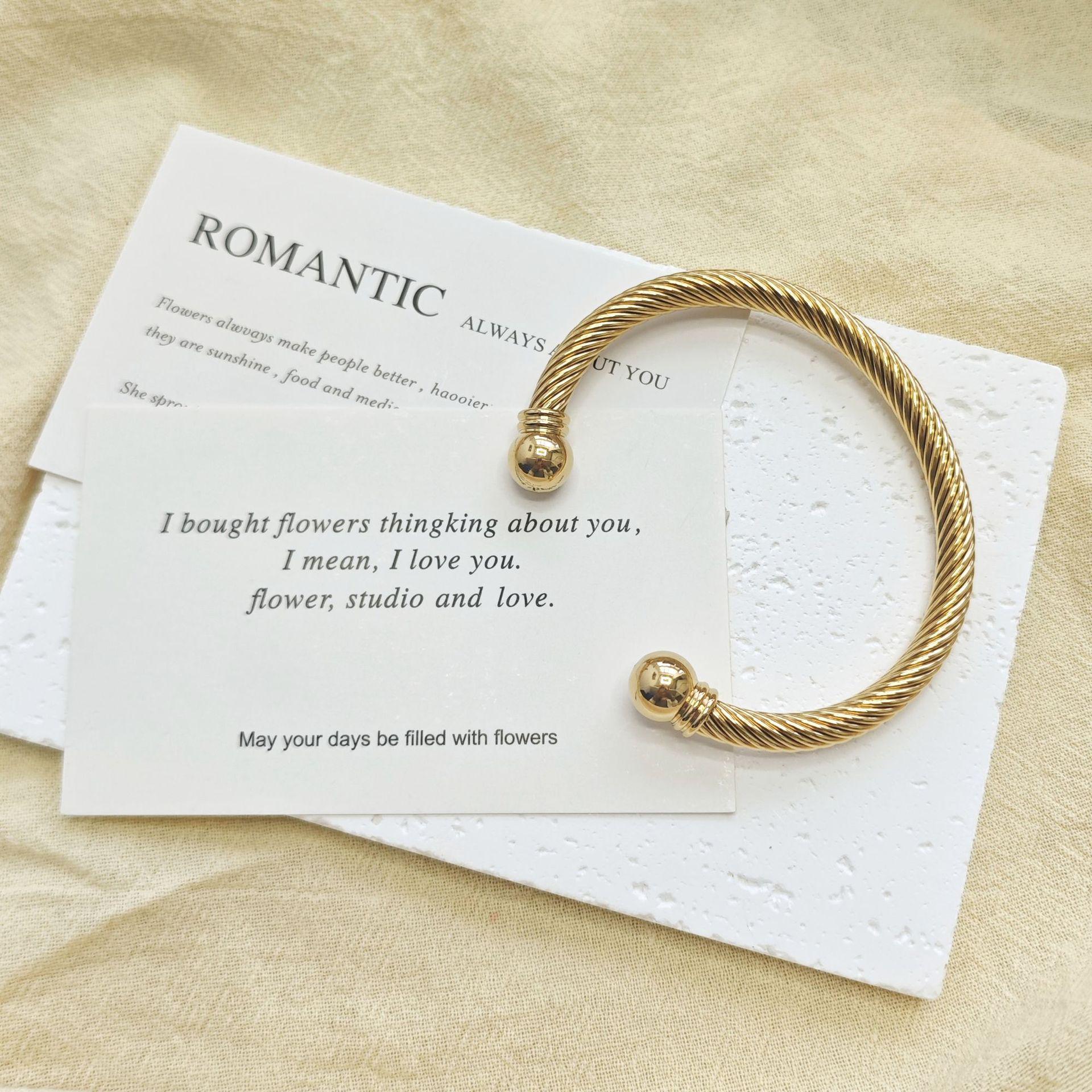 Gold Twisted Open Bangle with Round Beads – Women’s Luxurious Daily Fashion Jewelry, European & American Style
