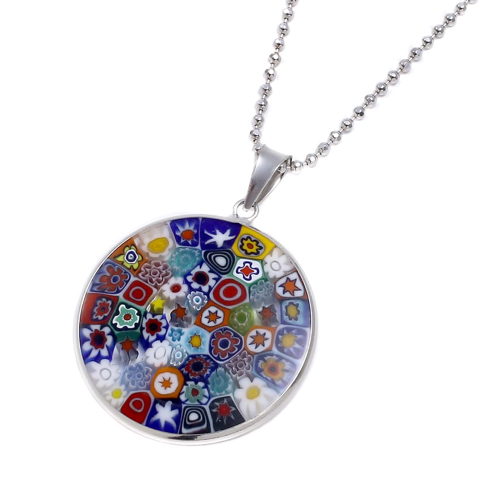 

[Jewelry Walk Shinsaibashi] Venetian Glass Pendant Necklace, Made in Italy, Venetian Glass Millefiori 26mm, Multicolor [Click Post]