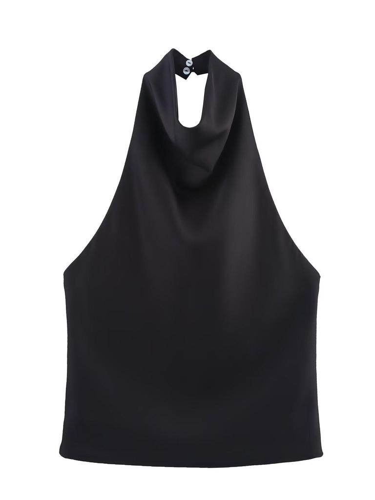 Sophisticated 2025 Summer Silk Satin Halter Neck Top – European & American Style