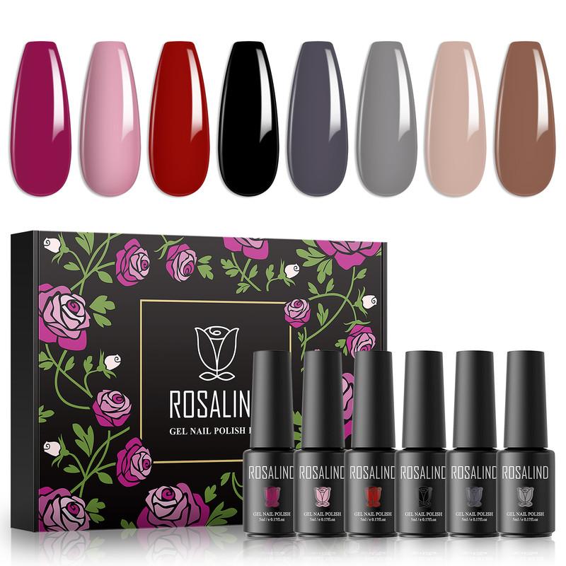 ROSALIND 8pcs Gel Nail Polish Set Gel Varnishes Kits Nail Polishes Hybrid Semi Permanent UV/Led Cure Box Kits for Nail Art Design