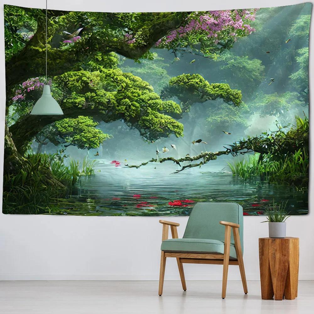 Natural Scenery Forest Trees Tapestry Office Living Room Tapestry Home Wall Decoration Tapestry