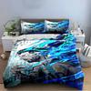 Blue Abstract Hero Print Bedding Set (1 Duvet Cover, 2 Pillowcases, Duvet Not Included)