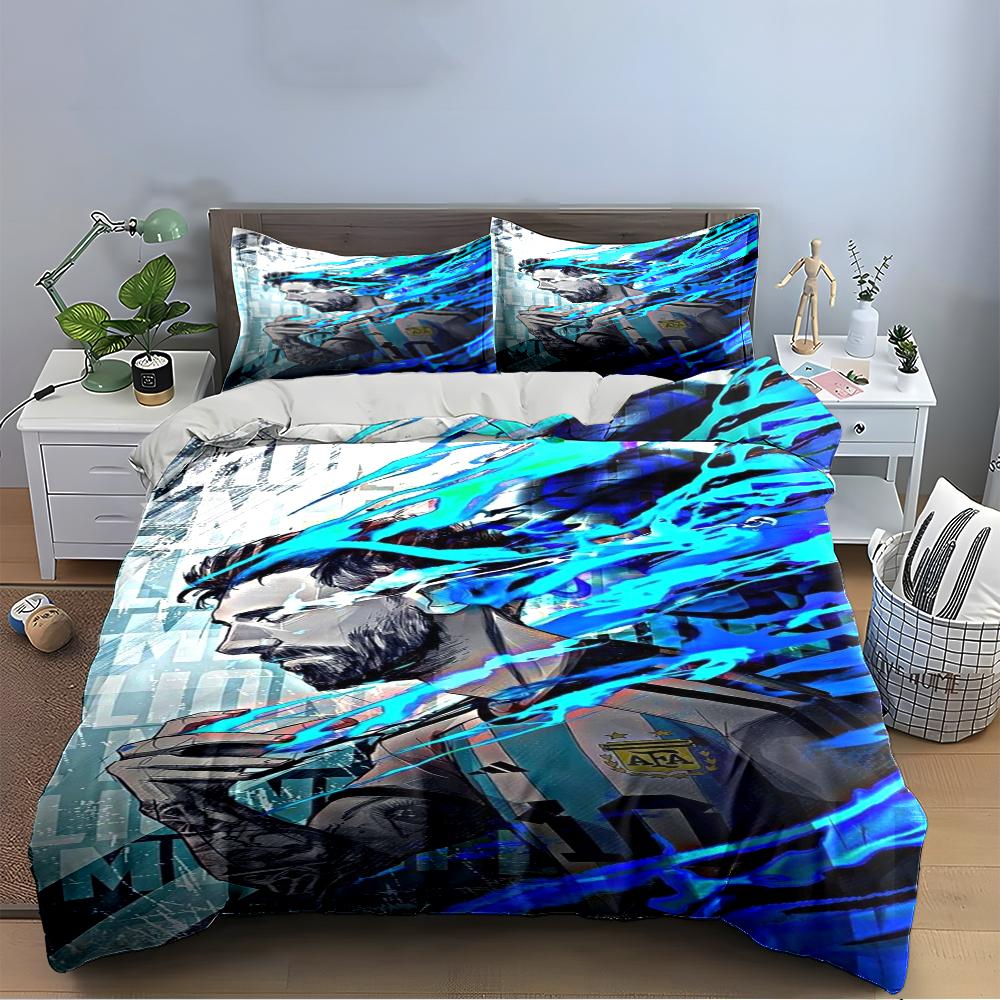 Blue Abstract Hero Print Bedding Set (1 Duvet Cover, 2 Pillowcases, Duvet Not Included)