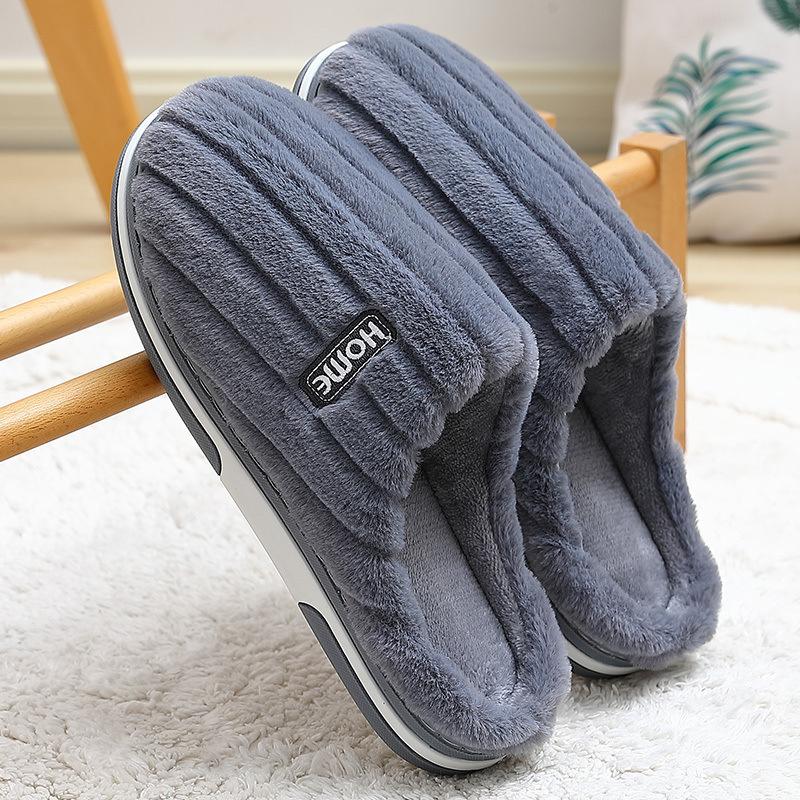 Home cotton slippers winter large size striped wool slippers indoor household plush warm cotton mop