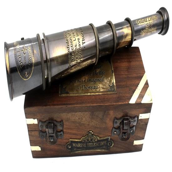 1920 Marine Telescope  Brass Spyglass with Wooden Box Nautical Telescope  Pirate  Explorer Collectible 38.1 Cm