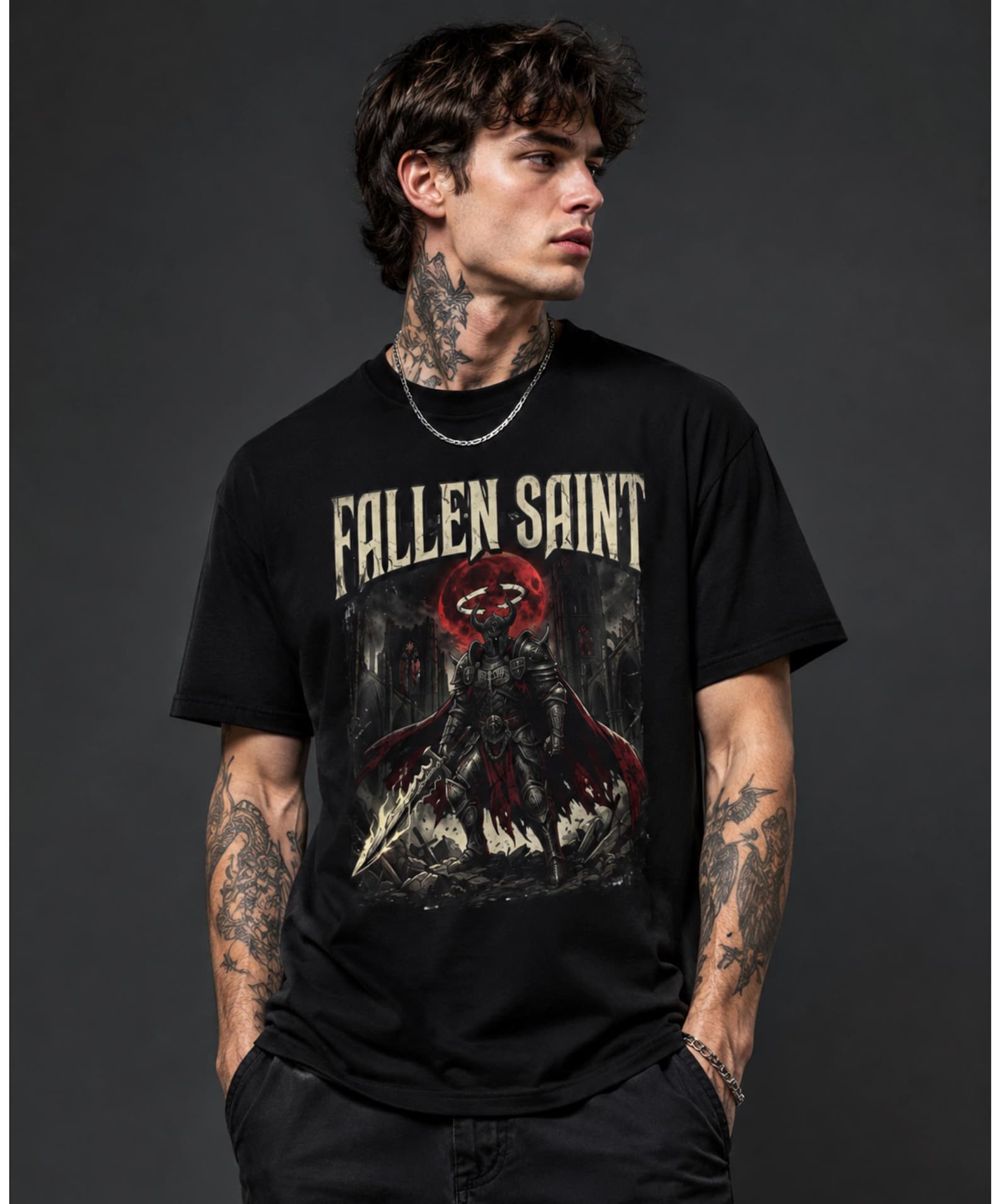 Fallen Saint Shirt | Dark Fantasy Graphic Tee | Gothic Medieval T Shirt | Knight Warrior | Vintage Alternative Shirt | Metal Aesthetic Gift 3XL