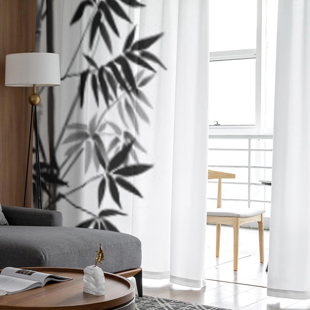 Bamboo Black And White Tulle Sheer Curtains for Living Room the Room Bedroom Kitchen Decoration Voile Organza Curtains