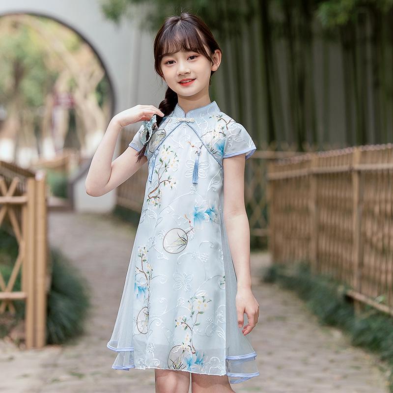 Entzückendes Eisenmädchen Qipao Kleid - Chinesischer Stil Sommer Tang Anzug für Kinder