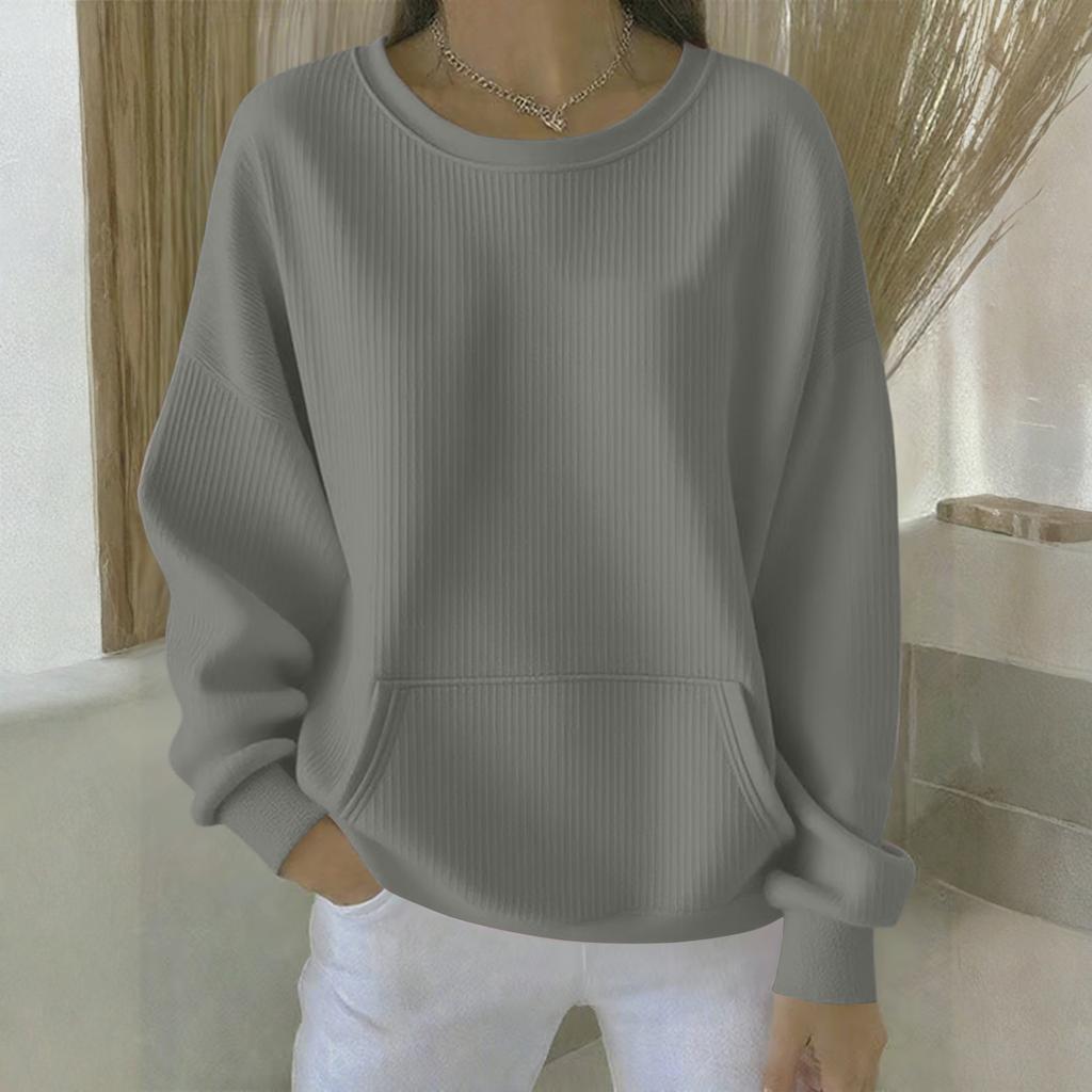 Women's Loose Comfortable Casual And Fashionable Round Neck Solid Color Long Sleeved Sweatshirt