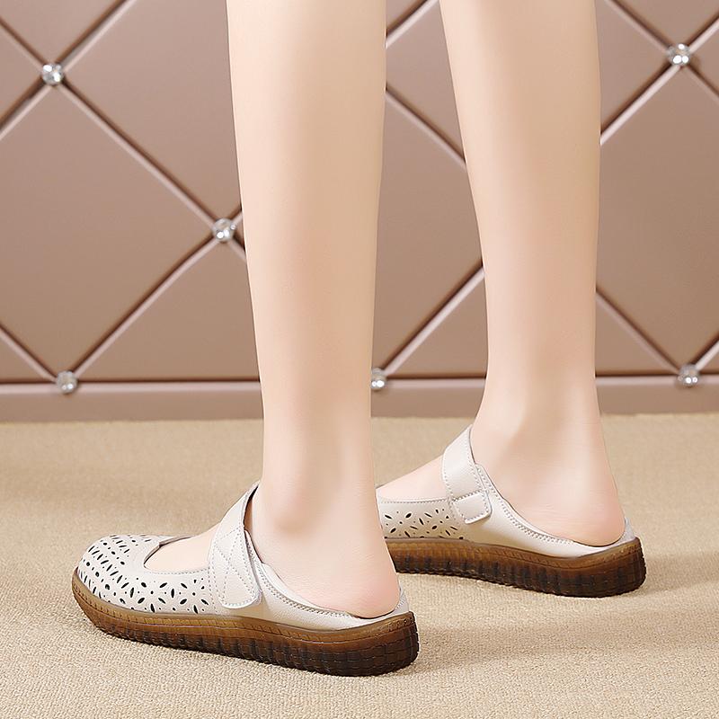 Summer Sneakers for Women Soft Leather Sandals Flexible Mary Jane Shoes for Women Nurse Walking Sandals Breathable Non Slip